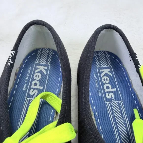 Keds Women’s Champion Black Canvas Sneakers with Neon Green Laces Size 6 - Picture 8 of 10